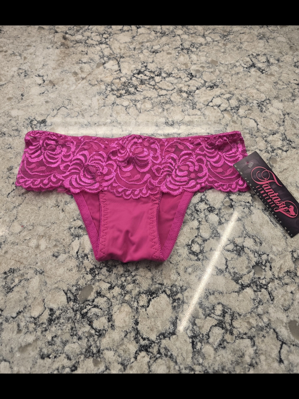 Fantasy Lingerie Women's Hot Pink Lace Bikini Panty - Floral Waistband